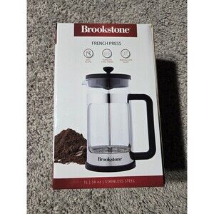 NIB Brookstone French Press Stainless Steel Black 34oz 1 Liter